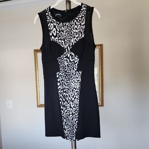 Bebe Black and White Patterned Knit Mini Dress